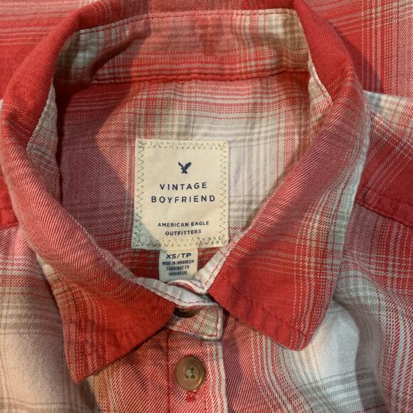AEO American Eagle Lightweight Flannel Pink White Size XS - Picture 3 of 6